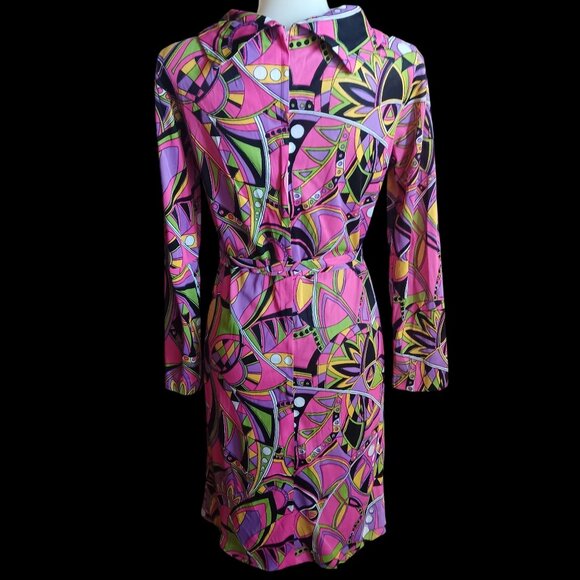 Vintage Women's 8/10 Med Dress 1960's Psychedelic Mod Garage Belted Cowl Neck - Picture 5 of 9